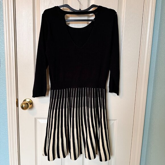 D-10 Fortune + Ivy open back detail Sweater Dress Sz L, metallic gold and black - Picture 5 of 8